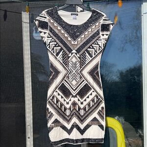 VENUS Black and White Tribal Mini Dress